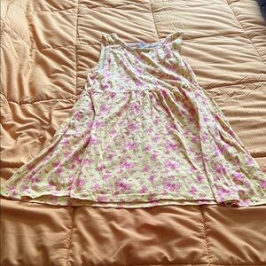 Girls Yellow Butterfly Print Swing Dress with Pink Accents